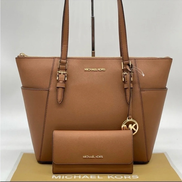 Michael Kors Large Charlotte Tote Bag & LargeTrifold Wallet...